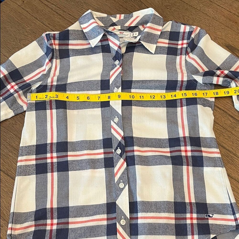 Vineyard Vines Womens Plaid Button Down Shirt Navy Red Cream Long Sleeve Size 2 - Picture 6 of 8